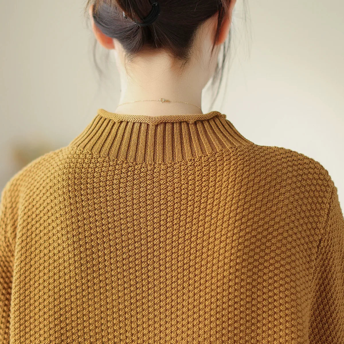 Waffle Knit Mock Neck Pullover Sweater