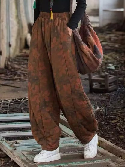 Pantalones harén de lino y algodón cálidos con estampado tradicional chino