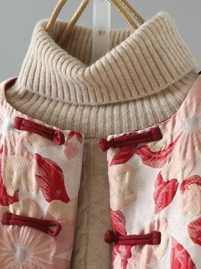 Warmer, wattierter Mantel mit geprägtem Blumenmuster und Stehkragen