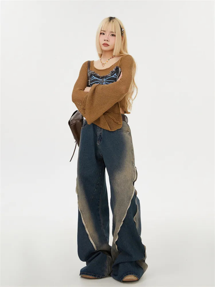 Verwaschene Baggy-Jeans mit Farbverlauf und Reißverschluss