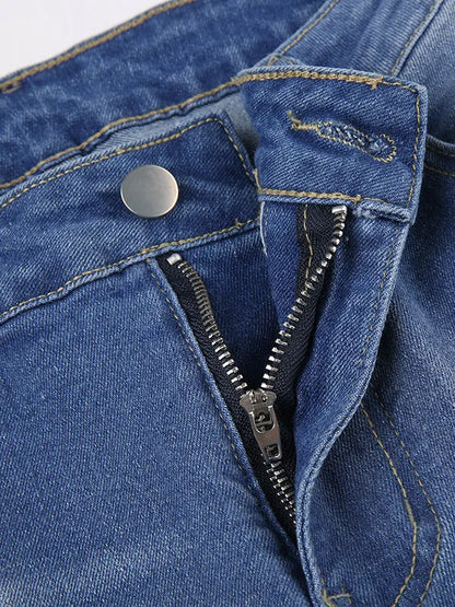 Washed High Waist Raw Hem Flare Slim Jeans