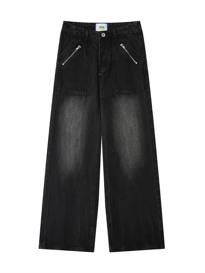 Washed Hip Hop Retro Relaxed Straight Leg Jeans