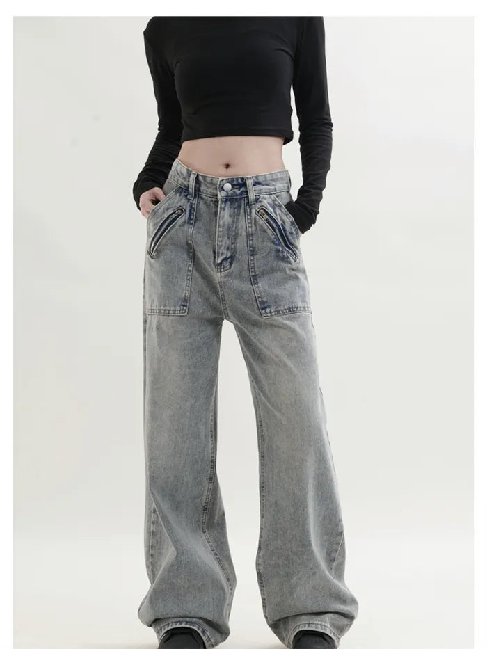 Washed Hip Hop Retro Relaxed Straight Leg Jeans