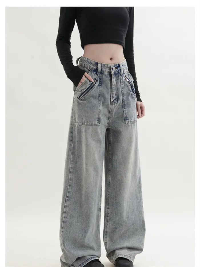 Washed Hip Hop Retro Relaxed Straight Leg Jeans