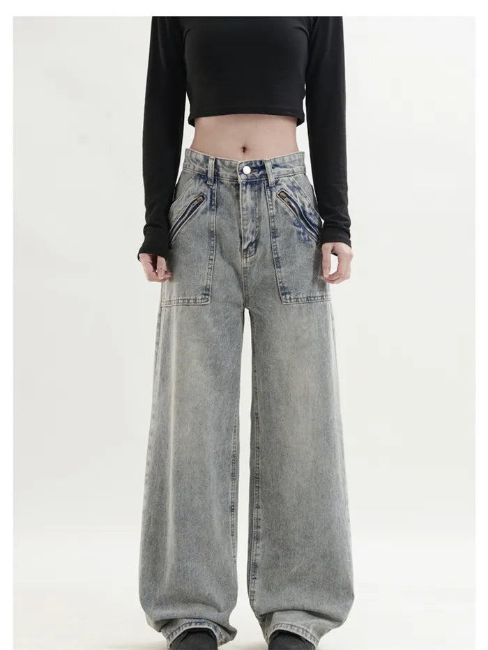 Washed Hip Hop Retro Relaxed Straight Leg Jeans