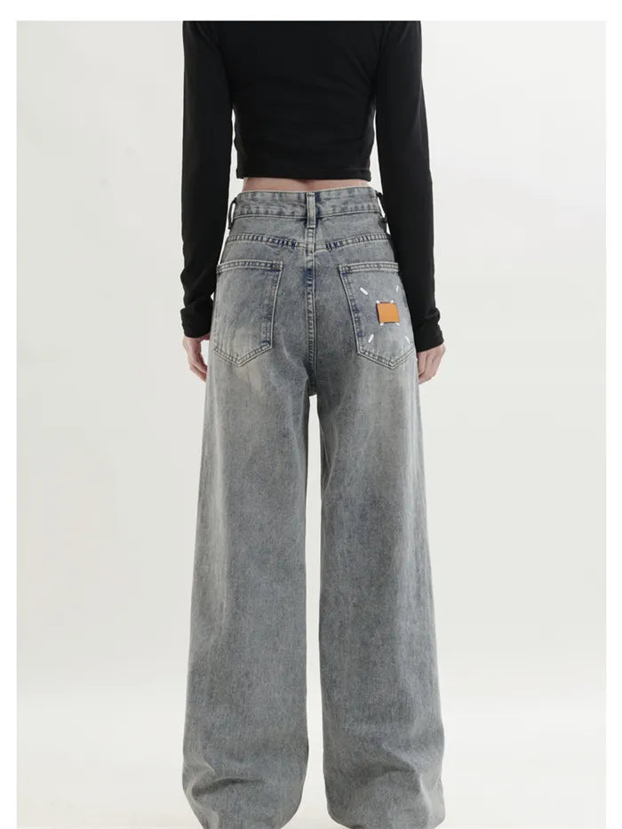 Washed Hip Hop Retro Relaxed Straight Leg Jeans