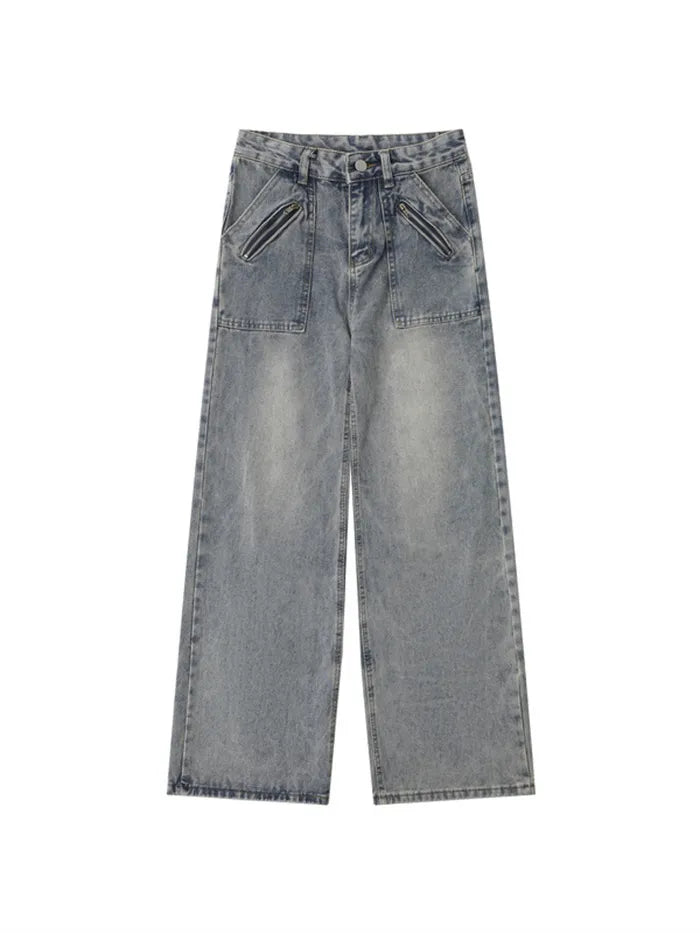 Washed Hip Hop Retro Relaxed Straight Leg Jeans