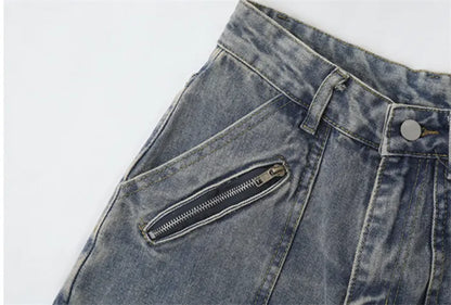 Vaqueros rectos relajados, estilo retro hip hop, lavados