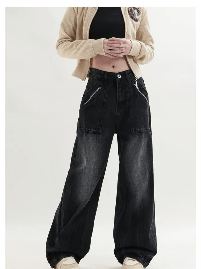 Washed Hip Hop Retro Relaxed Straight Leg Jeans