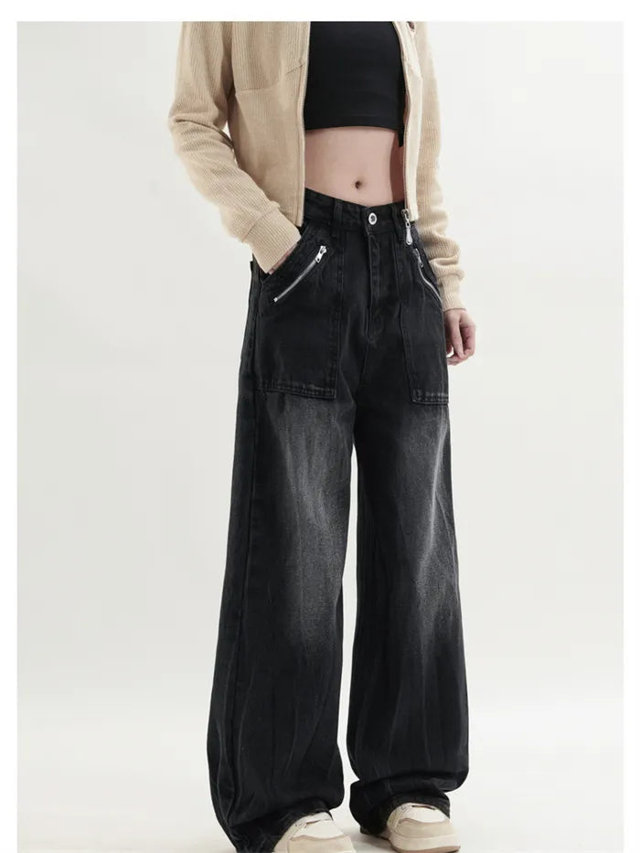 Washed Hip Hop Retro Relaxed Straight Leg Jeans