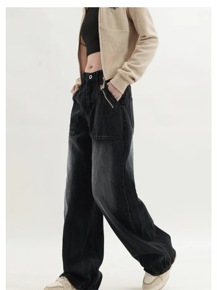 Washed Hip Hop Retro Relaxed Straight Leg Jeans