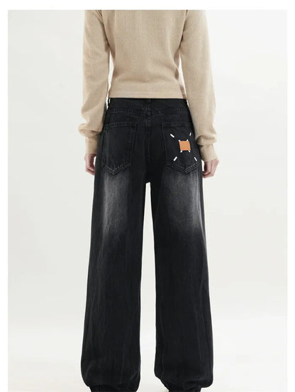 Vaqueros rectos relajados, estilo retro hip hop, lavados