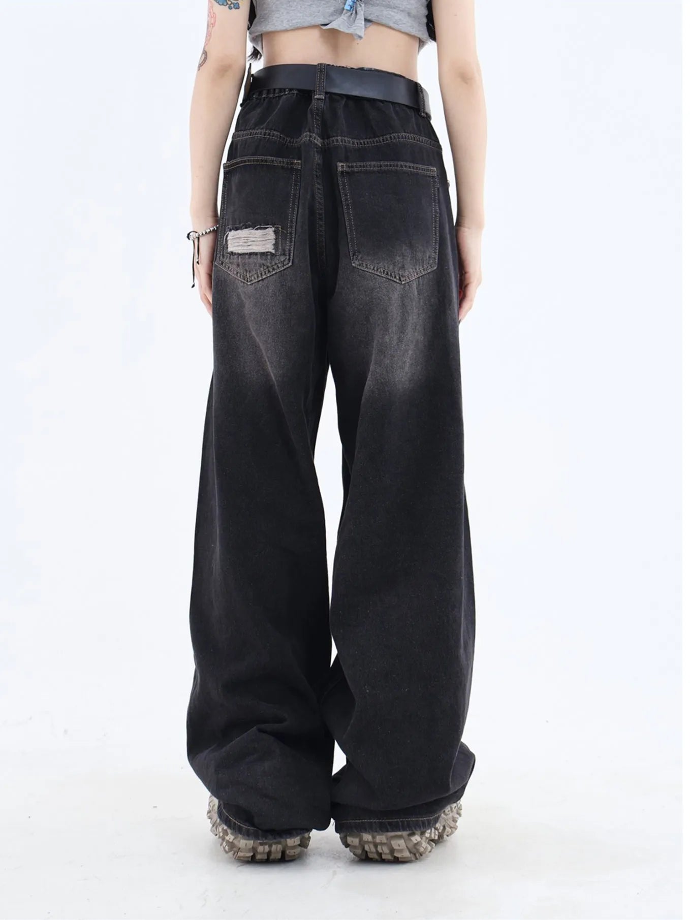 Washed Ripped Straight Leg Boyfriend Jeans