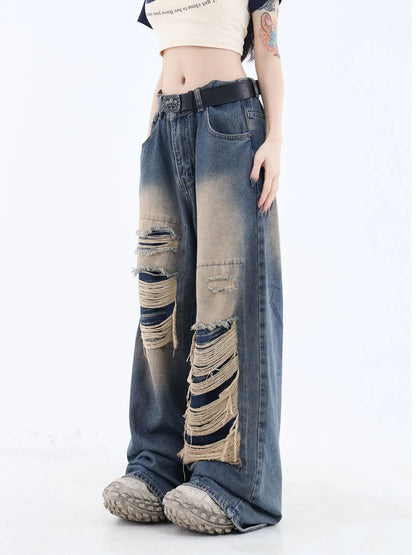 Washed Ripped Straight Leg Boyfriend Jeans