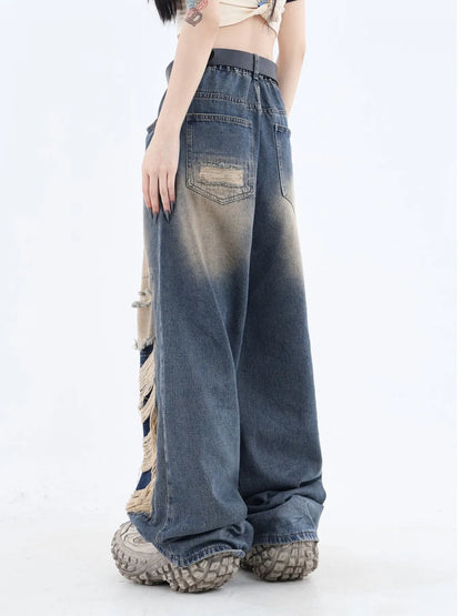 Washed Ripped Straight Leg Boyfriend Jeans
