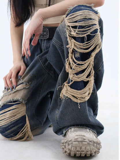 Washed Ripped Straight Leg Boyfriend Jeans