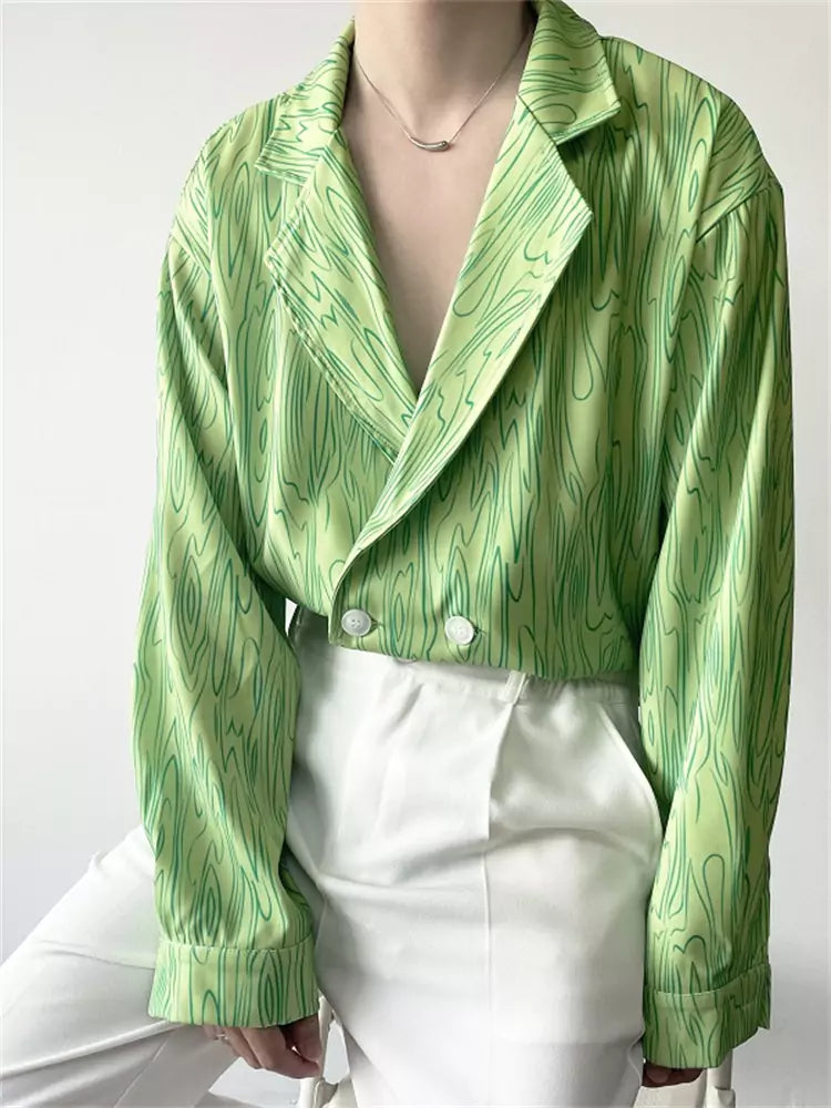 Camisa informal y elegante con solapa y estampado de ondas de agua para hombre
