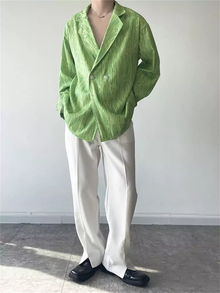 Camisa informal y elegante con solapa y estampado de ondas de agua para hombre