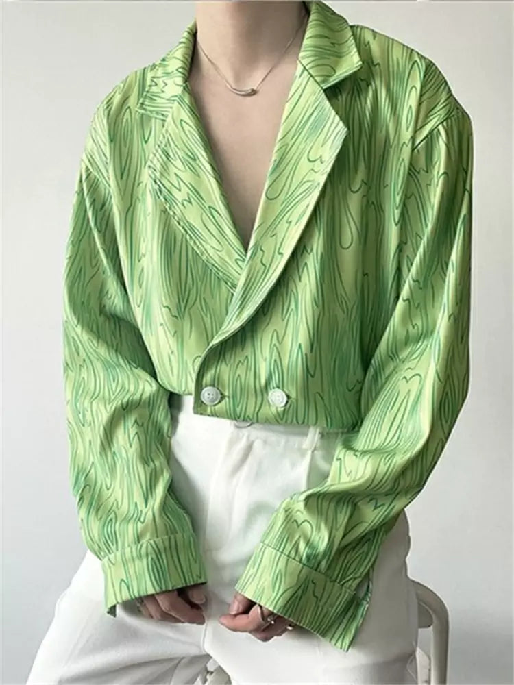 Camisa informal y elegante con solapa y estampado de ondas de agua para hombre