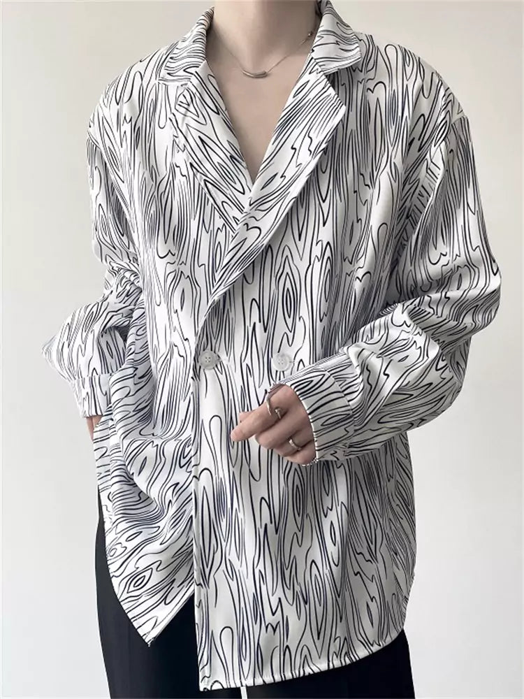 Camisa informal y elegante con solapa y estampado de ondas de agua para hombre