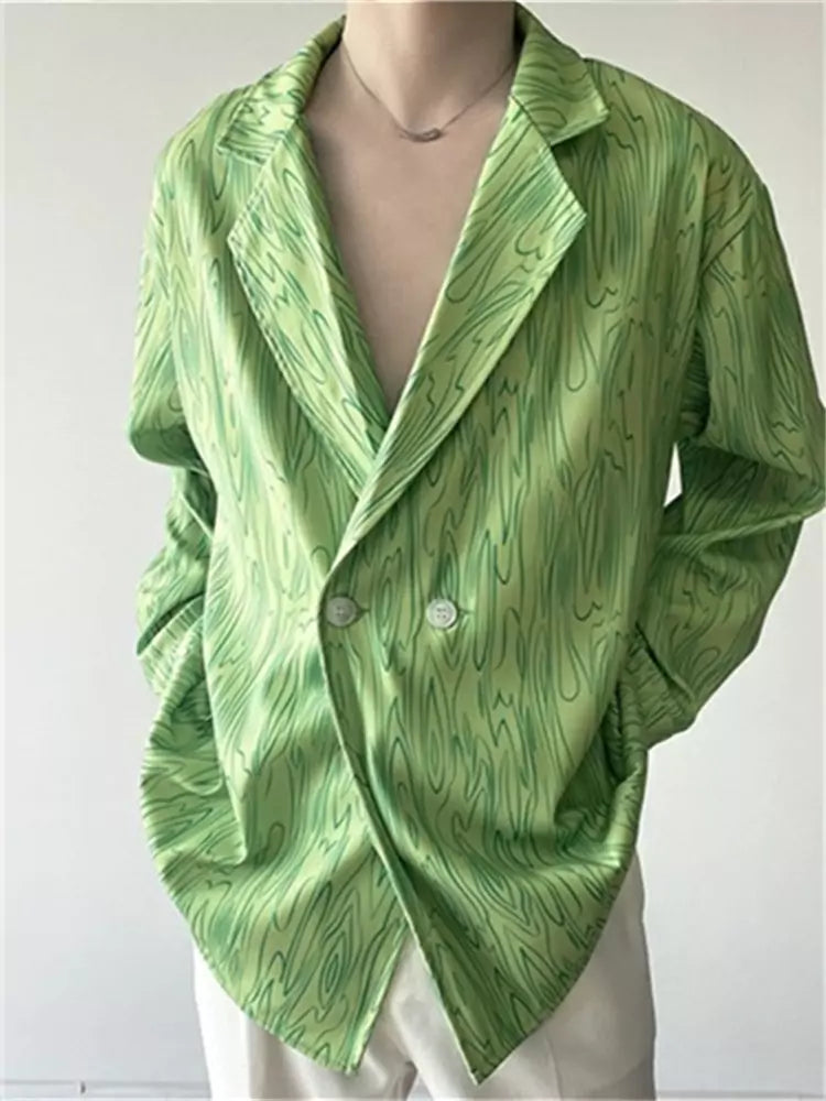 Camisa informal y elegante con solapa y estampado de ondas de agua para hombre