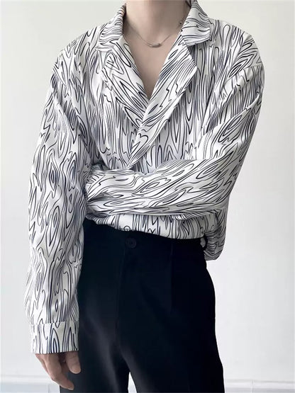 Water Ripple Print Casual Stylish Lapel Shirt for Men