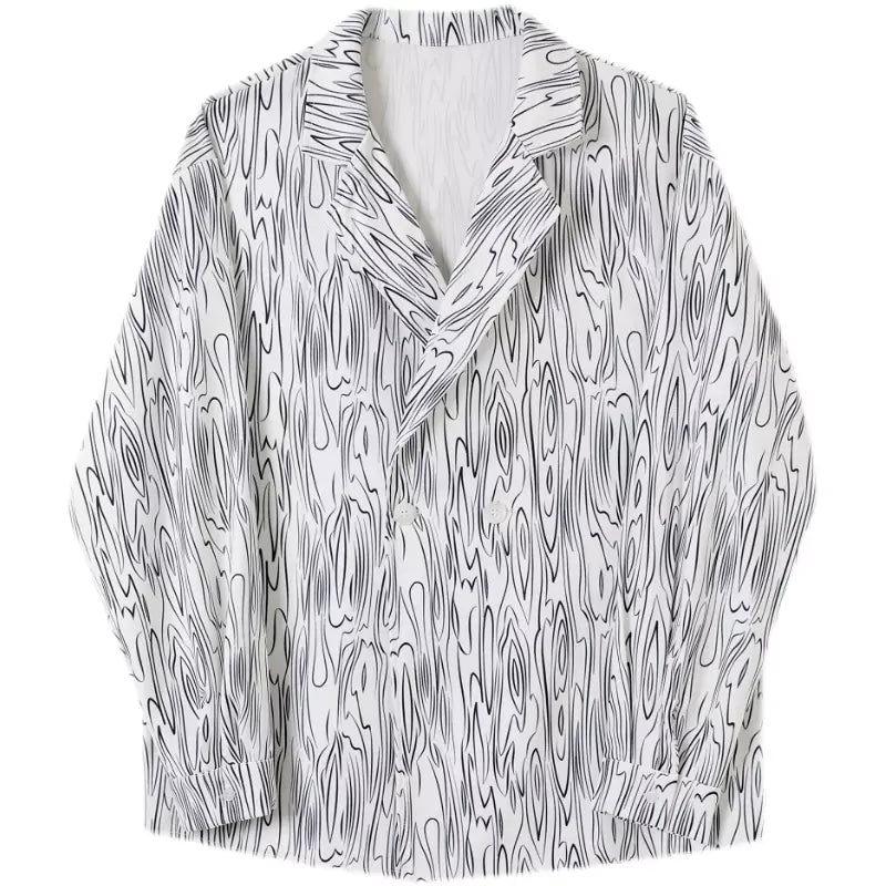 Camisa informal y elegante con solapa y estampado de ondas de agua para hombre