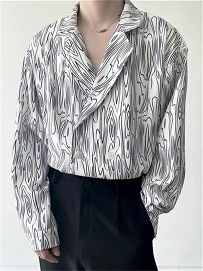 Water Ripple Print Casual Stylish Lapel Shirt for Men