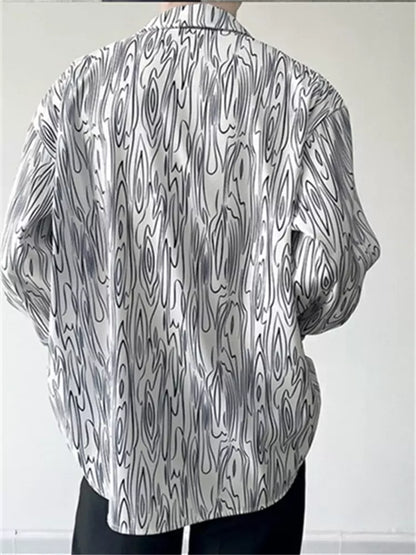 Water Ripple Print Casual Stylish Lapel Shirt for Men