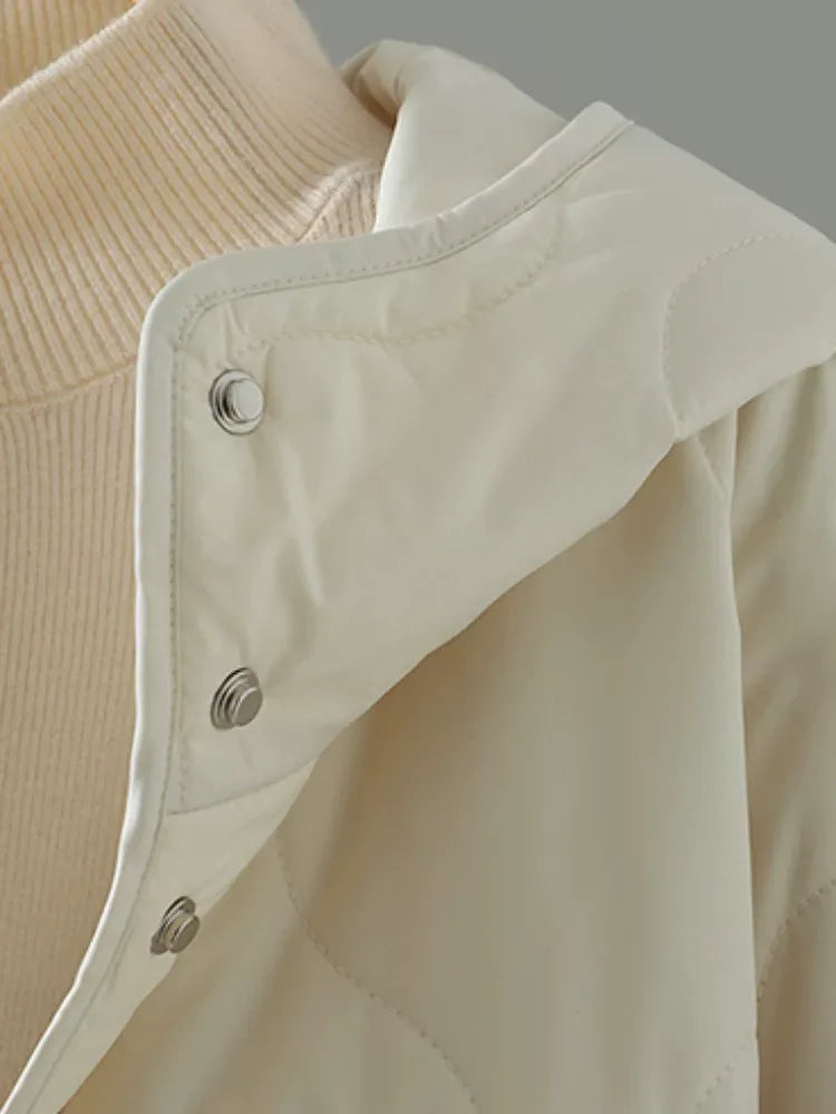 Wavy Quilted Hooded Snap Front Padded Jacket