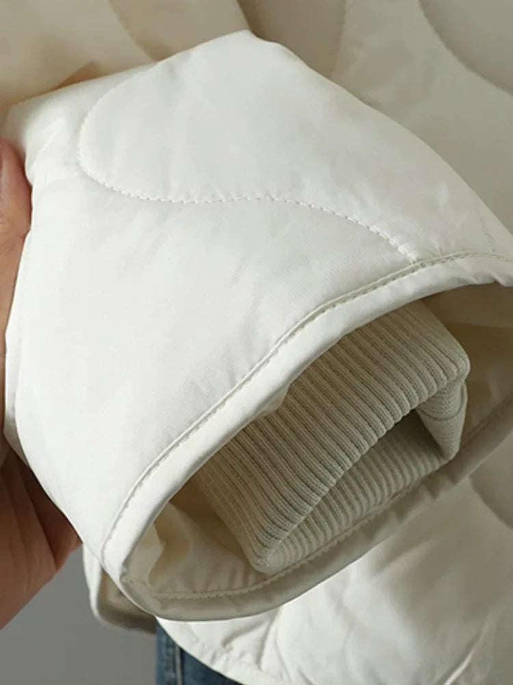 Wavy Quilted Hooded Snap Front Padded Jacket
