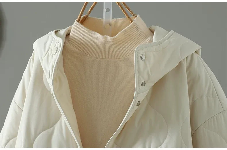 Wavy Quilted Hooded Snap Front Padded Jacket