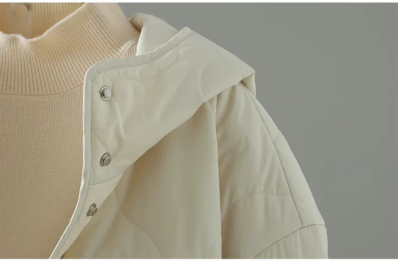 Wavy Quilted Hooded Snap Front Padded Jacket