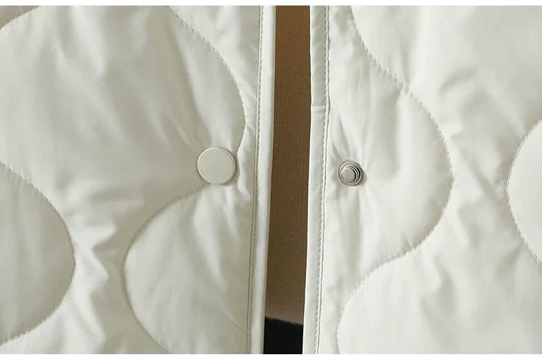 Wavy Quilted Hooded Snap Front Padded Jacket