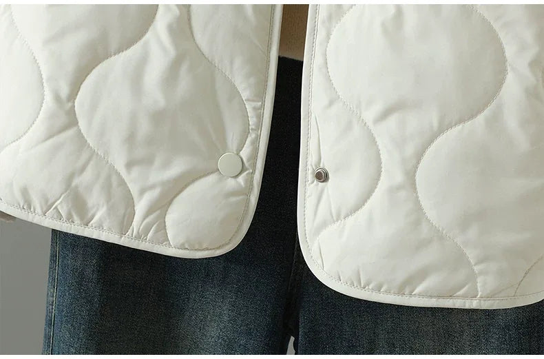 Wavy Quilted Hooded Snap Front Padded Jacket