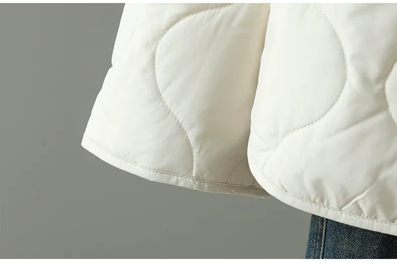 Wavy Quilted Hooded Snap Front Padded Jacket