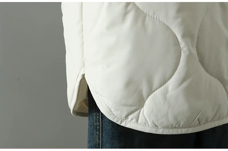 Wavy Quilted Hooded Snap Front Padded Jacket
