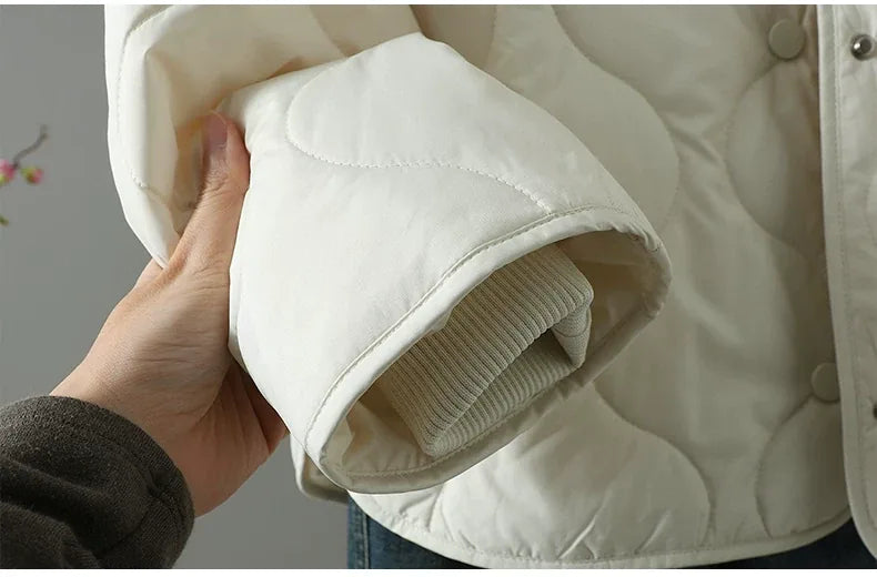 Wavy Quilted Hooded Snap Front Padded Jacket