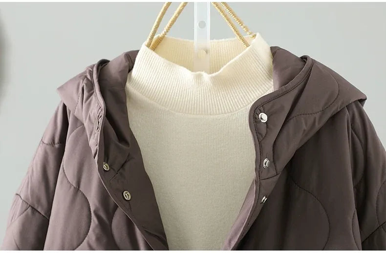 Wavy Quilted Hooded Snap Front Padded Jacket