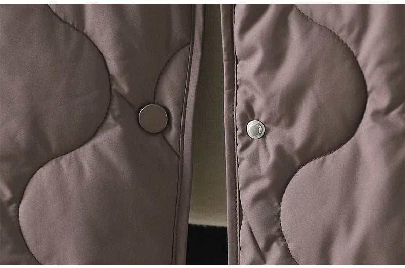 Wavy Quilted Hooded Snap Front Padded Jacket