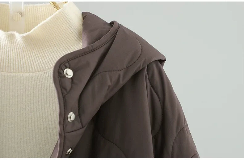 Wavy Quilted Hooded Snap Front Padded Jacket