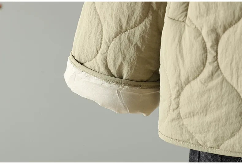 Wavy Quilted Padded Jacket Round Neck Button Front