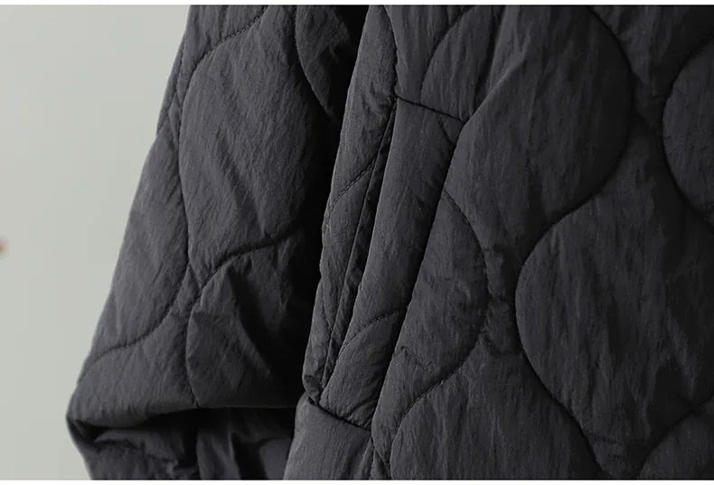 Wavy Quilted Padded Jacket Round Neck Button Front