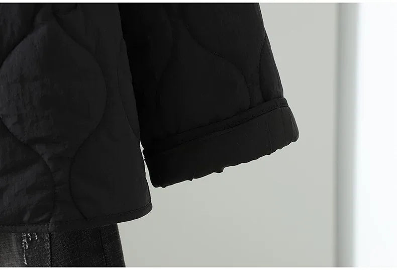 Wavy Quilted Padded Jacket Round Neck Button Front