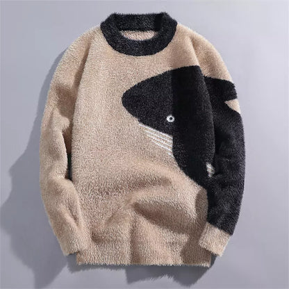 Wal-Anime-Pullover aus Kunstnerz-Jacquard