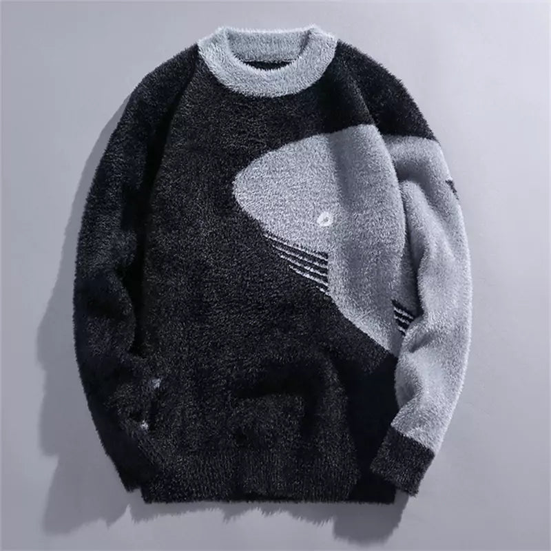 Suéter jacquard de piel sintética de visón con diseño de ballena y anime
