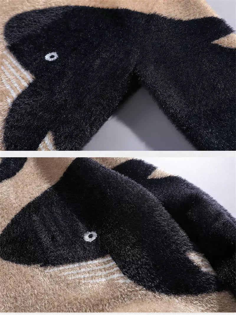 Suéter jacquard de piel sintética de visón con diseño de ballena y anime