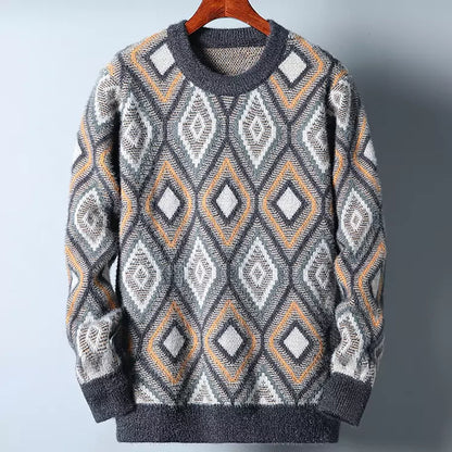 Winter Faux Mink Fur Diamond Jacquard Sweater