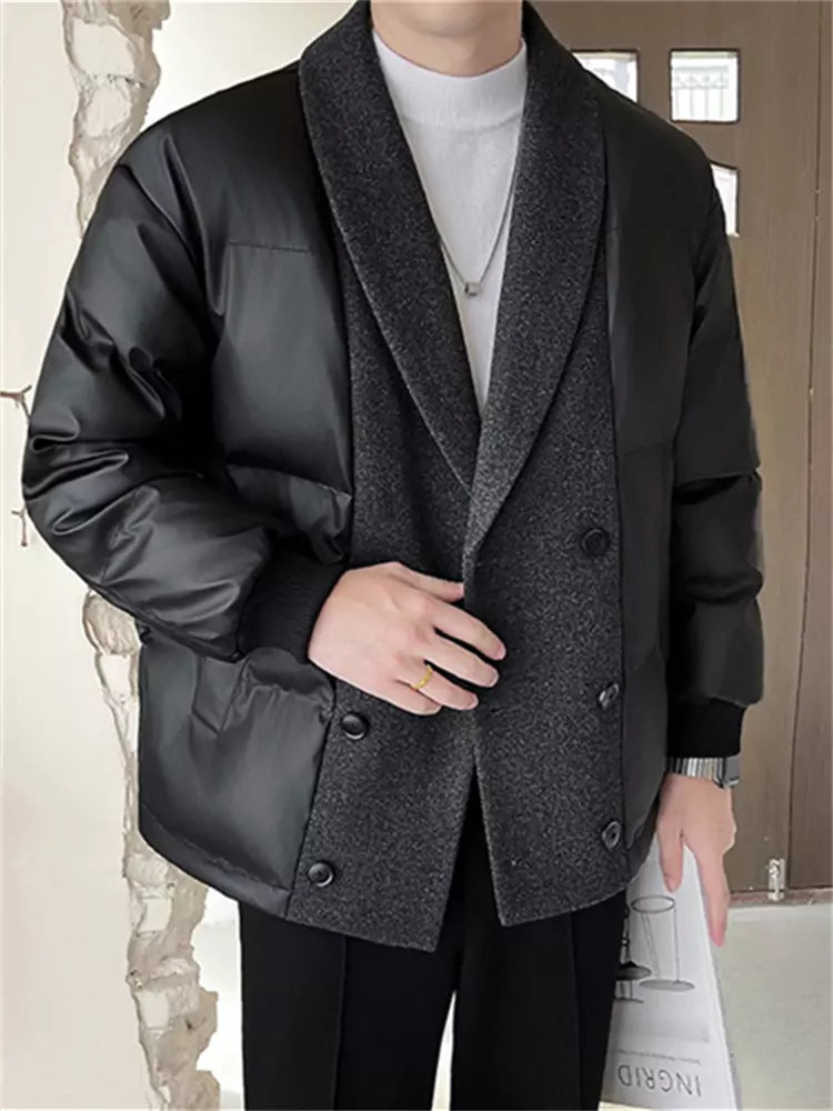 Winter Puffer Jacket with Hooded Collar Colorblock and Quilted Panels