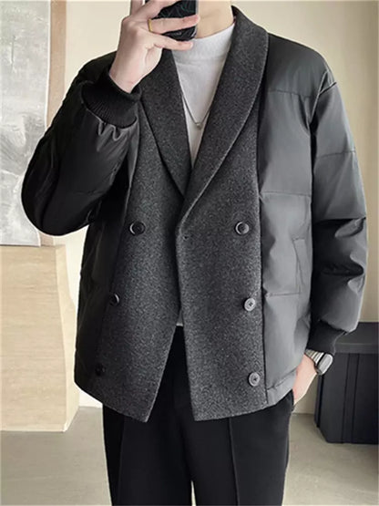 Chaqueta acolchada de invierno con cuello con capucha, bloques de color y paneles acolchados